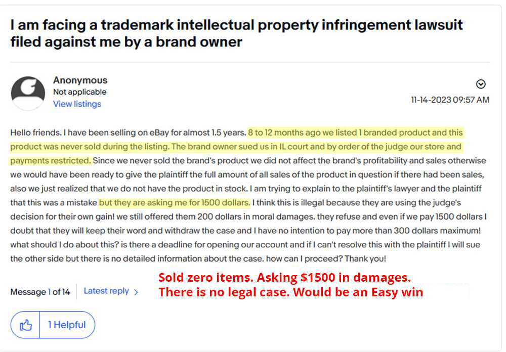 SAD Lawsuit - sued over item that had zero sales-1